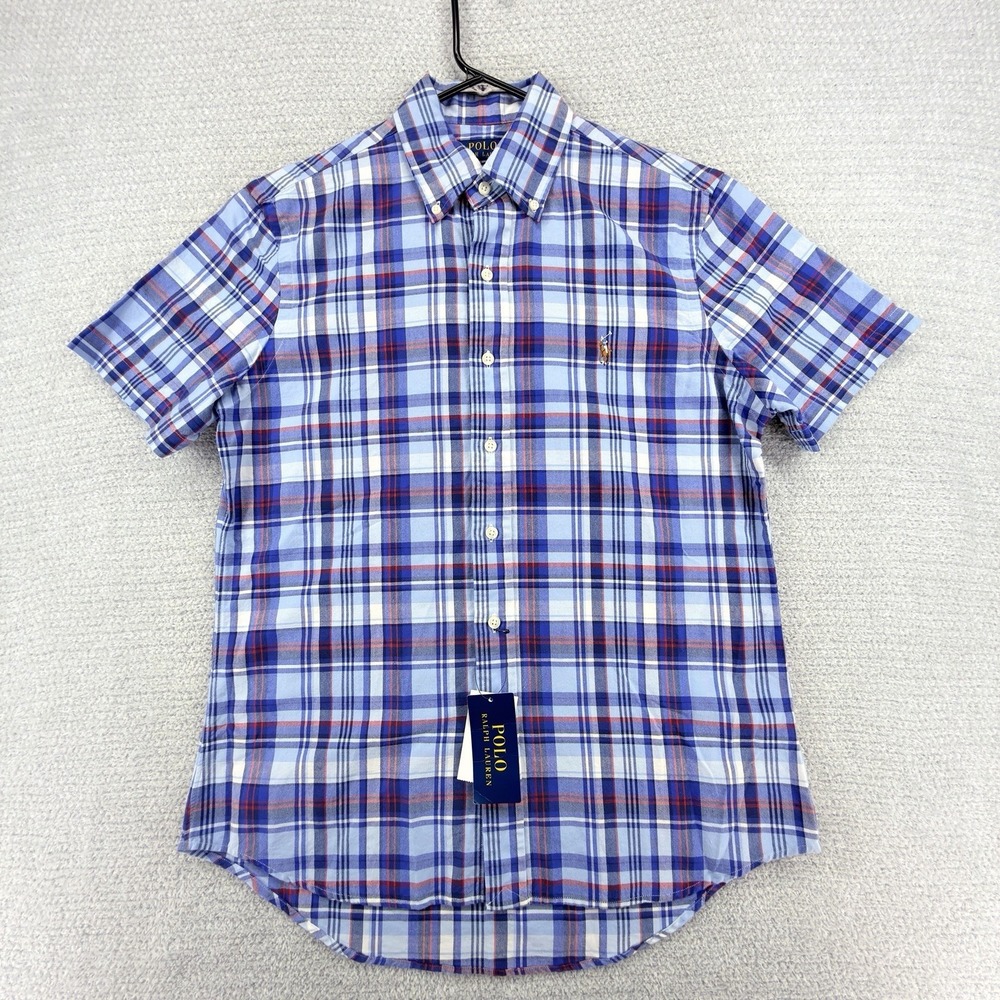 NWT Polo Ralph Lauren Classic Fit Plaid Button Down Shirt Mens Small Blue Cotton